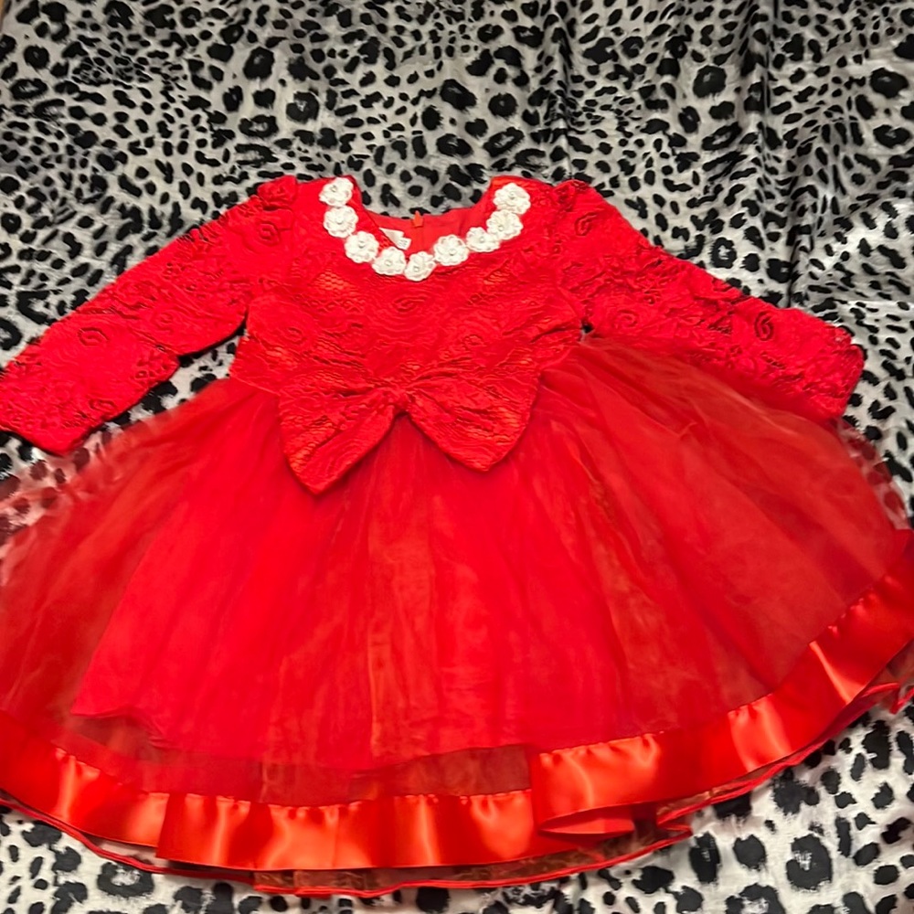 🆑FINAL PRICE‼️ Red size 2/3 T toddler dress with lace bows and Flowers